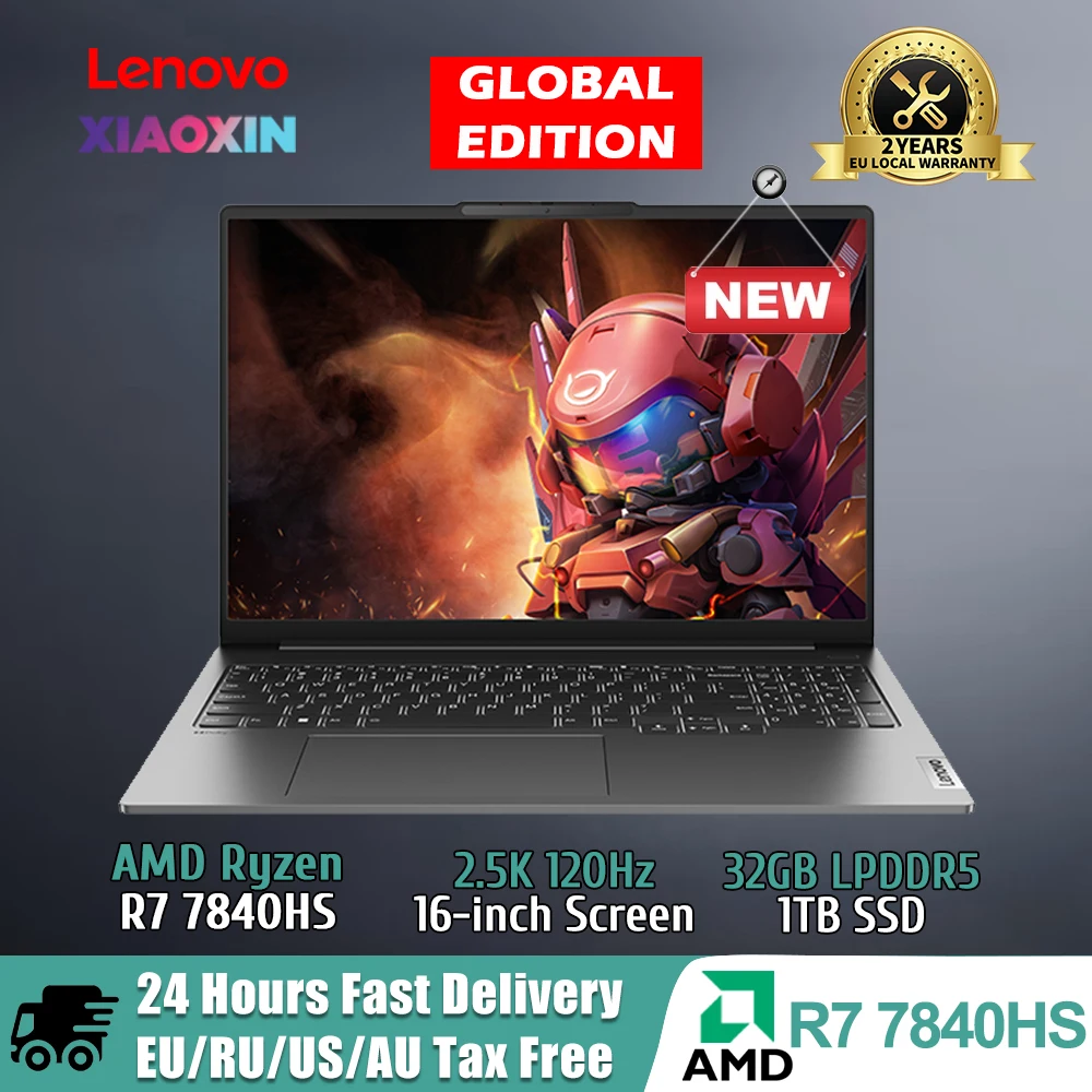 Lenovo Xiaoxin Pro 16 2023 Laptop AMD Ryzen R7 7840HS 32GB RAM 1T/2TB SSD 16-inch 2.5K 120Hz IPS Full Screen Notebook PC