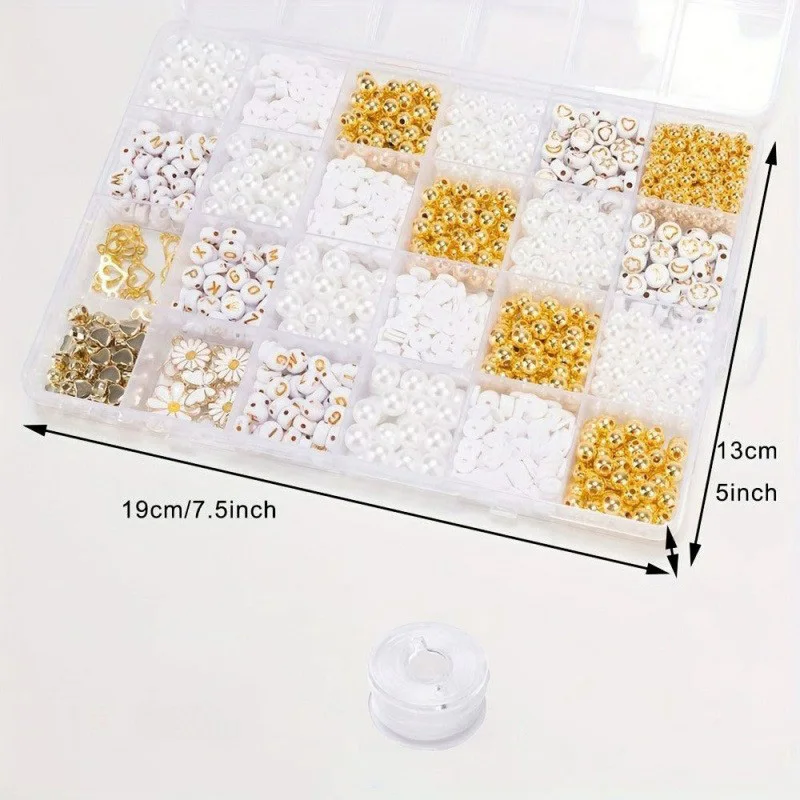Clay Beads DIY Jewelry Making Kit, Simplistic Style Daisy Charms,  Golden Spacer Beads, White Glossy Plastic Pearls & Alphabet - 4