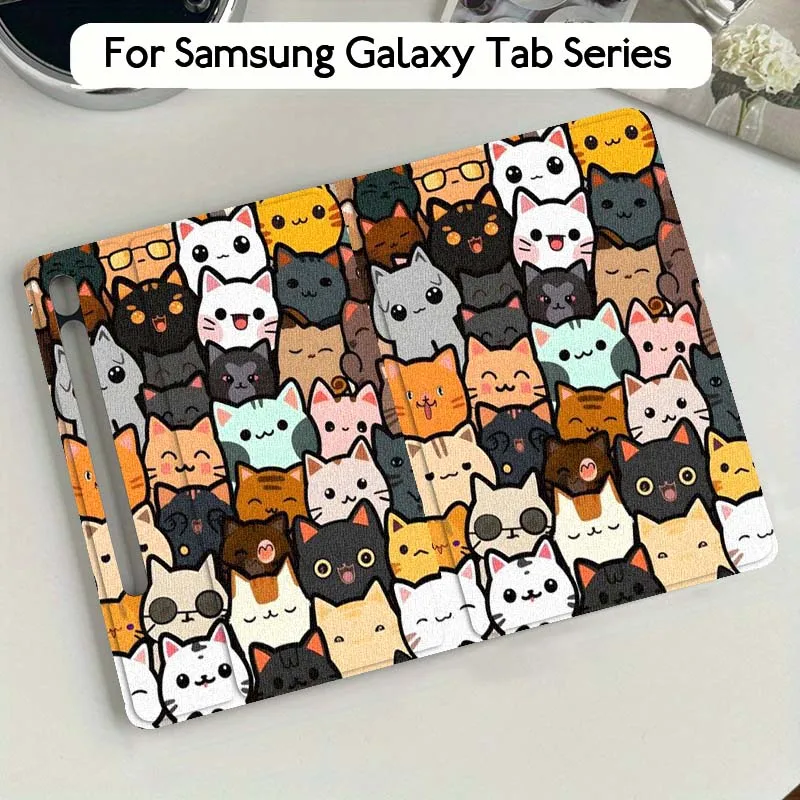 Cartoon Cat Flower Foldable Tablet Cover Case