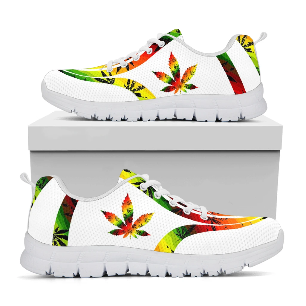 INSTANTARTS 2022 Hot Style Lace-up Mesh Sneakers Shoes for Women Fashion Weed Leaves Printed Ladies Flat Shoes Light Footwear