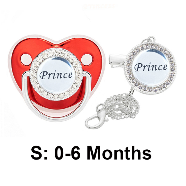 Bling Baby Pacifier Clips Rhinestone Newborn BPA Free Silicone Baby Soother with Chain Baby Shower Gifts Prince Princess