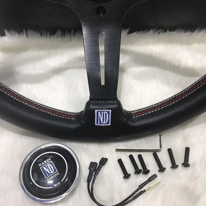 350MM Universal Classic ND Racing Steering Wheel Leather Deep Corn Nardi Steering Wheel for VW TOYOTA HONDA BMW Citroen