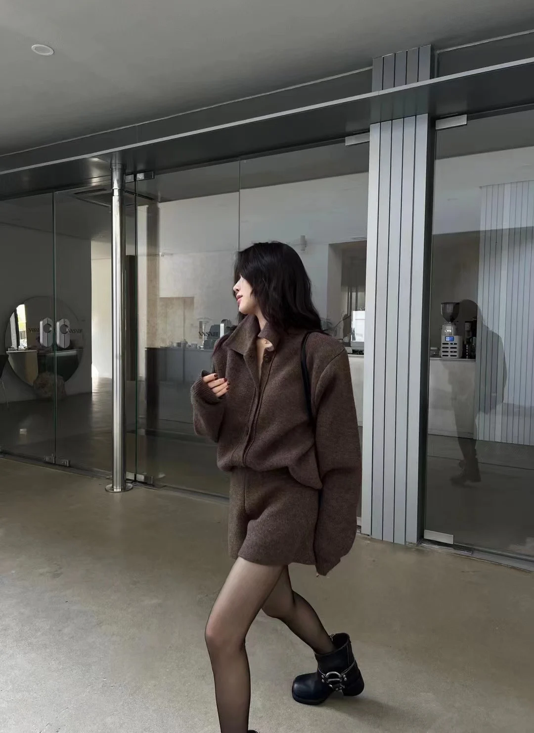 Autumn Winter New Two-piece Knitted Sets Single Breasted Sweater Top High Waist Shorts Korean Fashion Casual Outfits Solid Suit