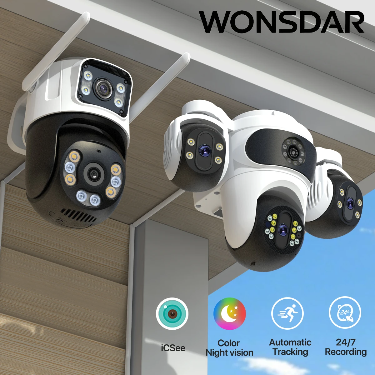 WONSADR Three Screen Three Lens HD WIFI IP Camera Dual Lens Camera Auto Tracking Color Night CCTV Video Security Cam iCsee 1