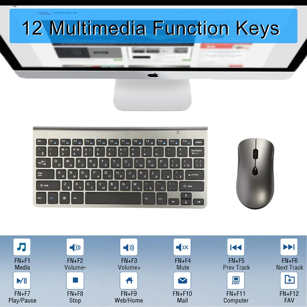 Mini Wireless And Mouse 2.4G Protable Silent Mice Russian Korean Hebrew US Keyboard Kit For Laptop Mac PC TV Box_voghion.com