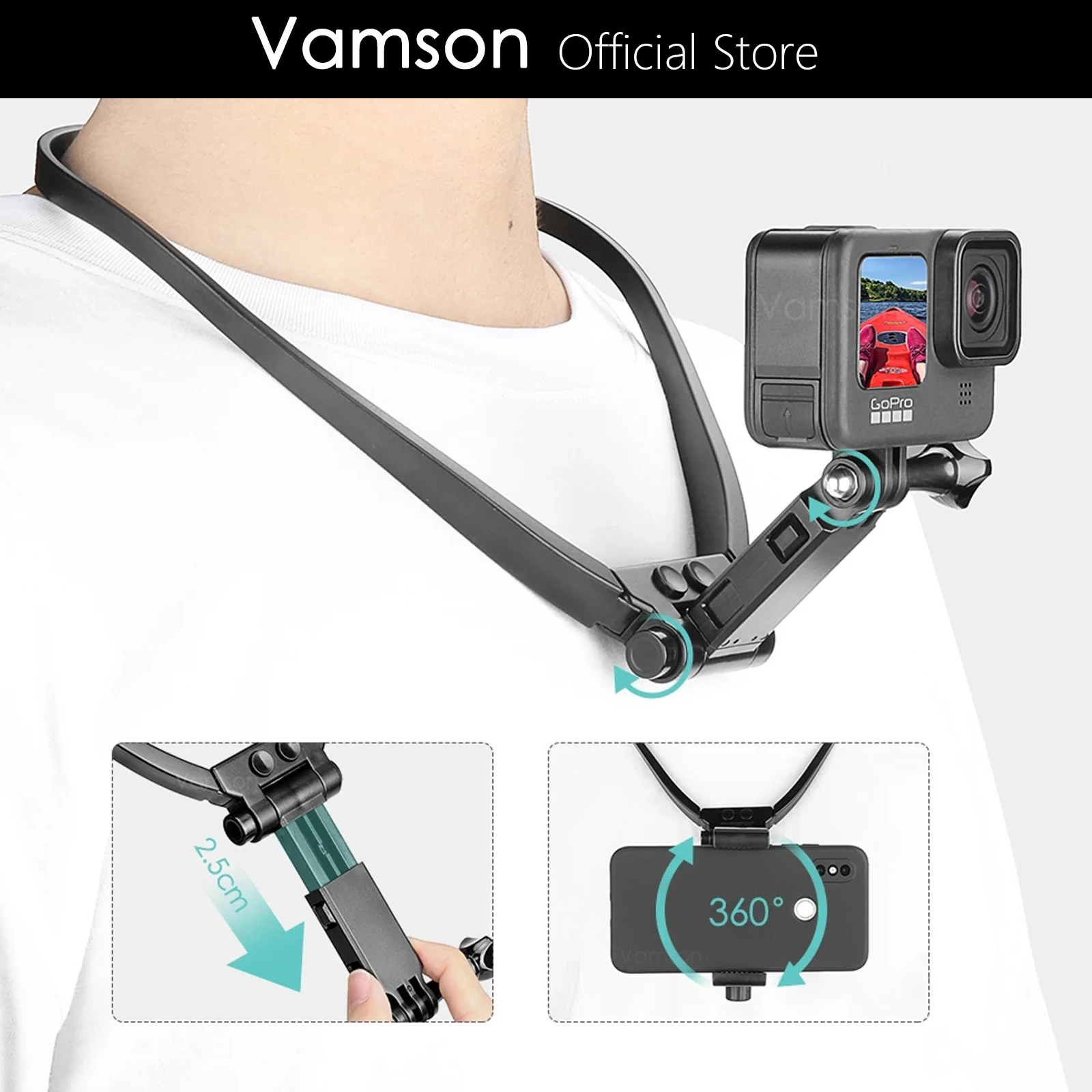 Vamson Neck Hold Mount Lanyard Strap for GoPro Hero 10 9 8 Insta360 Dji Osmo Action Camera Accessories for iphone 13 SmartPhone