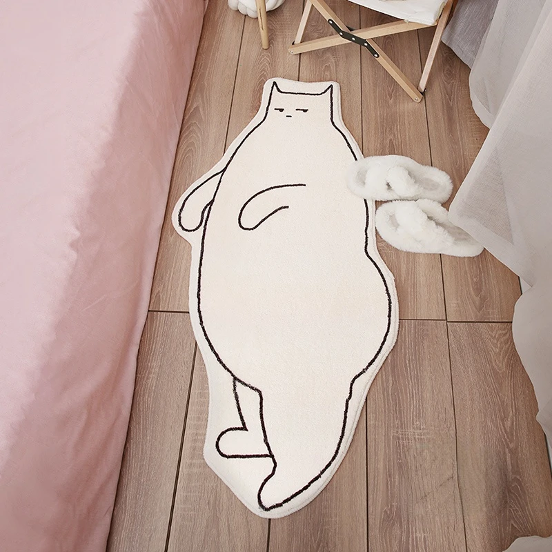 Bedside Carpet Cute Kitten Cartoon Printed Special-shaped IG Plush Rug Fashion Home Decoration Children's Bedroom Fluffy Mat