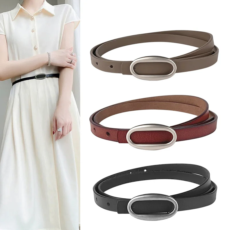 

Fashion Adjustable Thin Belt Women Genuine Leather Girdle Brand Designer Corset Metal Buckle Belts Luxury Dress Waistband New