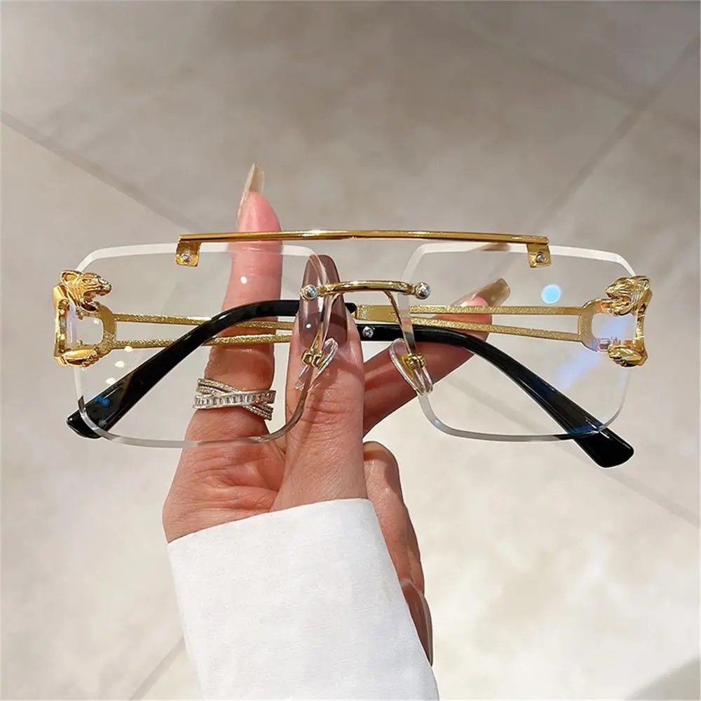 Vintage Double Bridge Rimless Sunglasses Metal UV400 Oversized Square Shades Gradient Eyewear for Women & Men