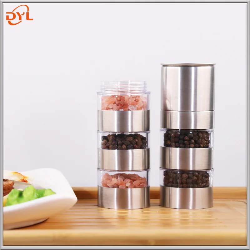 1pc 5in1 Pepper Grinder Salt And Pepper Ginder Stainless Steel Spice Grinder Multi-layer Manual Mill Spice Crusher