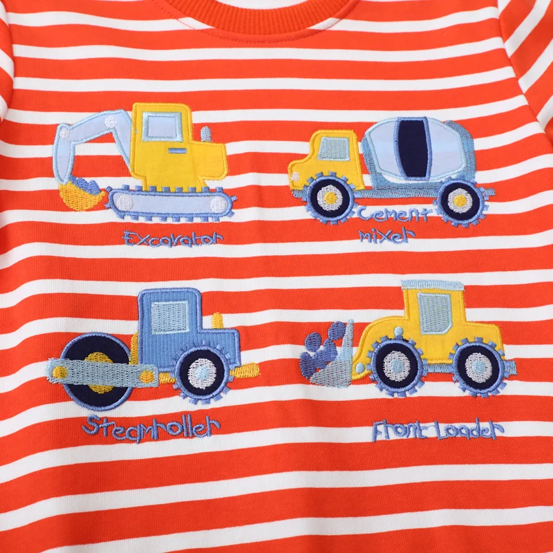 Hoodies Kids Clothes Baby Boys Girls Children's Clothing 2025 Autumn New Cartoon Excavator Striped Sweatshirts