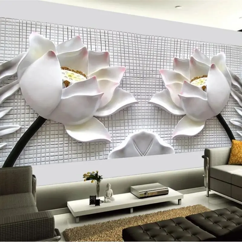 

wellyu Custom wallpapers 3d murals large - scale pictorial murals high - end Living room bedroom reliefs lotus TV 3d wallpaper
