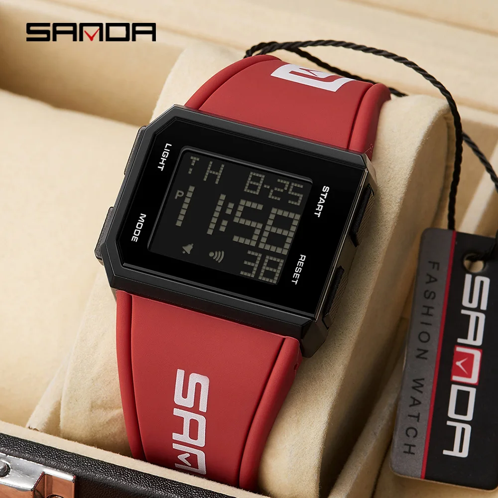 SANDA Men's Square Dial LED Digital Chronograph Sports Watch