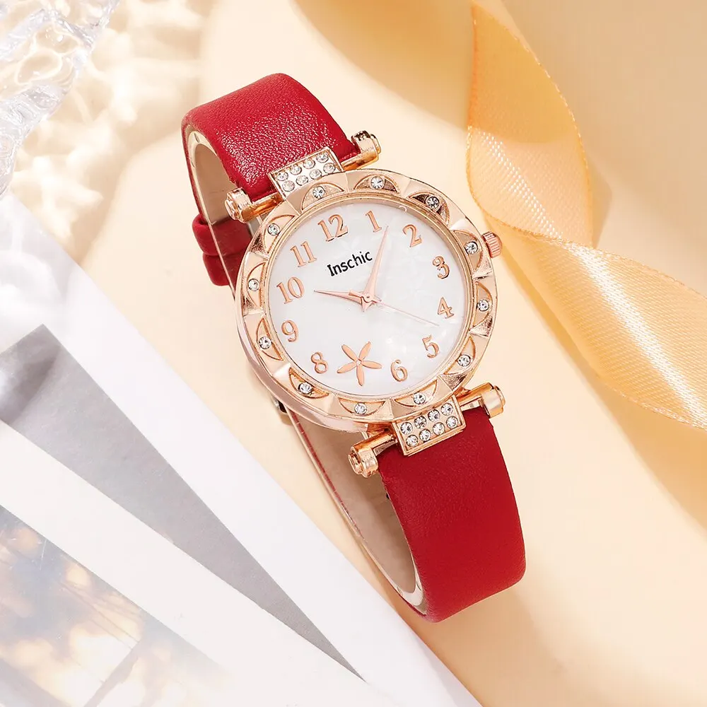 6PCS Set Quartz Watch Women Ring Necklace Earring Rhinestone Wristwatch Bracelet Watches for women watches electronic watch