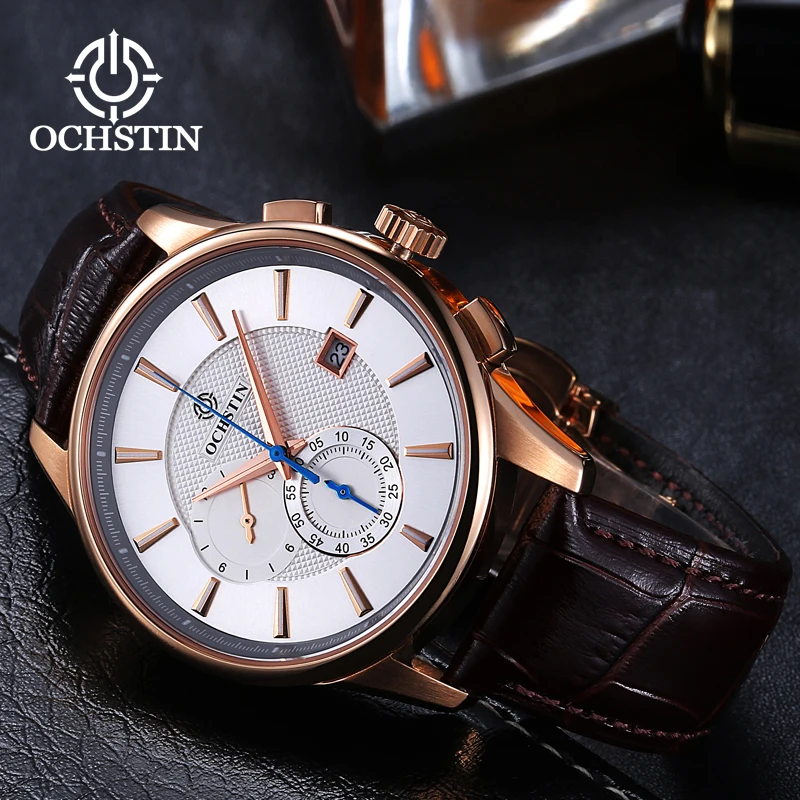 OCHSTIN Hot Model 2024 Avenger Chronograph Series Casual Hundred Japanese Multifunction Quartz Movement Men's Quartz Watch
