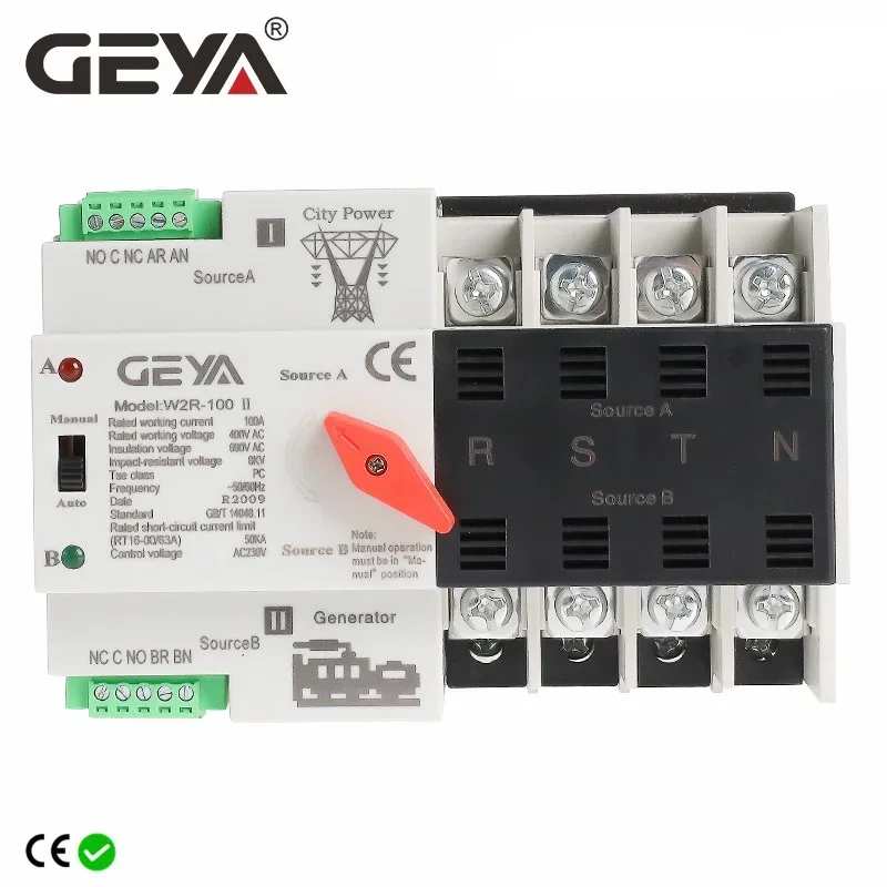 GEYA Zonne energie Automatische Overschakelaar 4 polig 100A 220VAC ATS PV  systeemvermogen naar stadsenergie (ATS 4P 100A 220V Zonne energie
