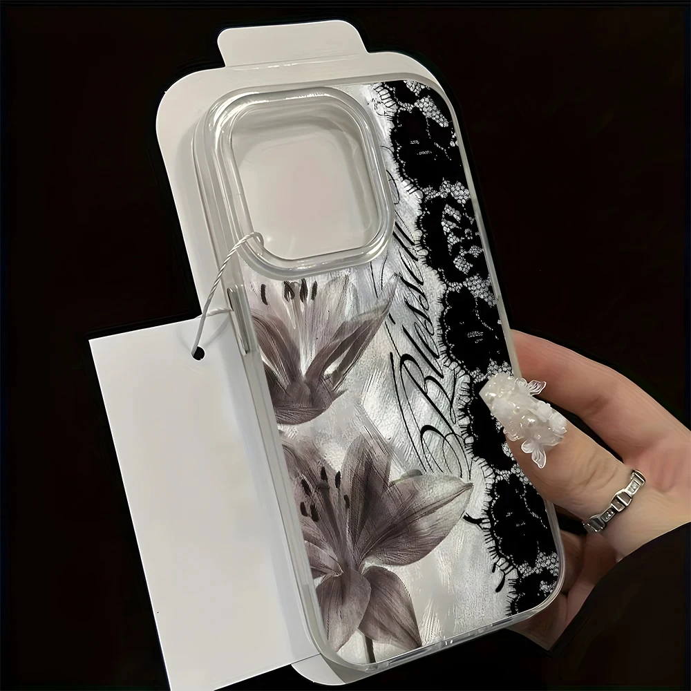 Elegant Black Lace Lily Flower Phone Case Cover