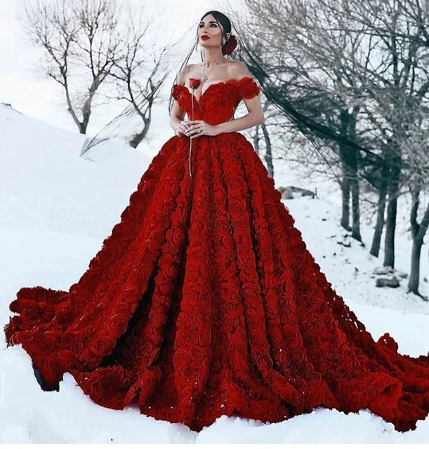 Buy THE LONDON STORE Women's Red Evening Dress Lace Organza Strapless Dress  Princess Wedding Ball Gown with Flower at Amazon.in