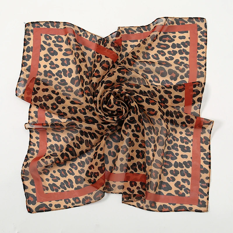Fashion Leopard Dot Print Chiffon 65 Square Scarf Headband For Muslim Woman Hijab Shawls Thin Smooth Headscarf Islamic Turban 5