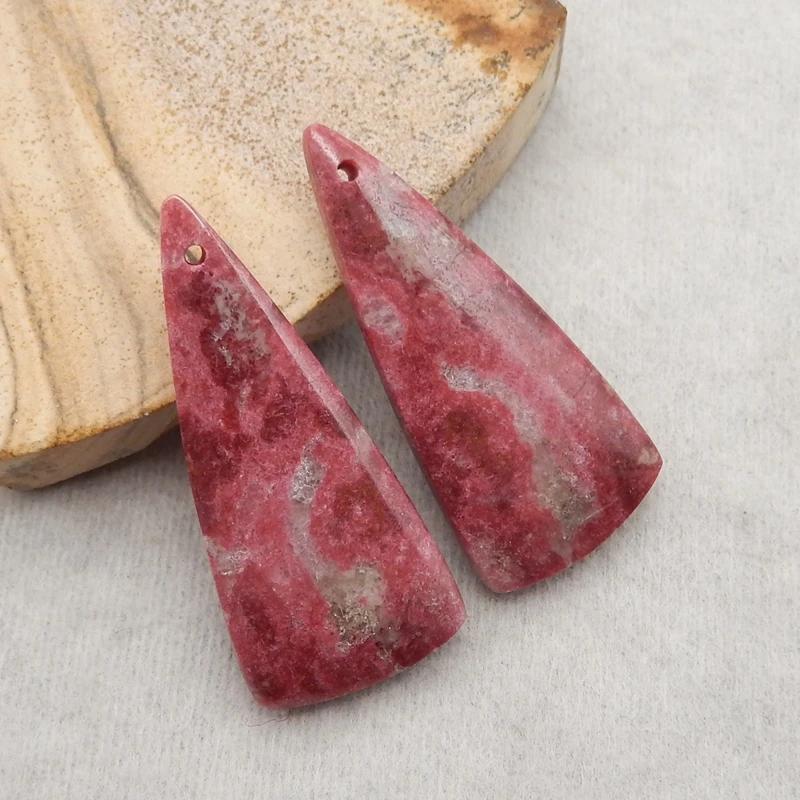 Semiprecious Natural Stone Norwegian Thulite Gemstone Triangle Earring Bead Fashion Jewelry Accessories For Women 34x15x5mm 8g