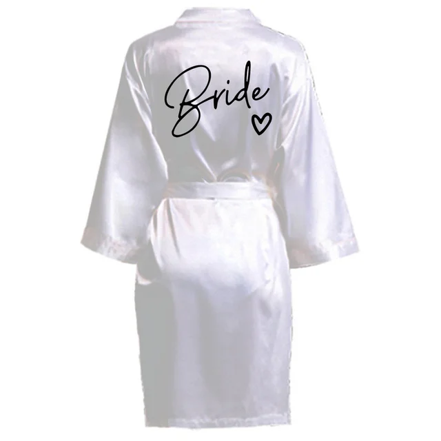 Wedding Party Team Bride Robe With Black Letters Kimono Satin Pajamas Bridesmaid Bathrobe SP003 White1