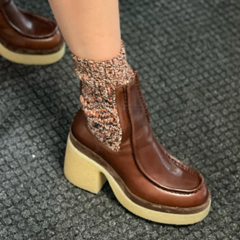 

Soft Block Heel Sock Boots Women Real Leather Top Quality 10CM High Heels Booties Luxury Designer Comfy Causal Dress Shoes 2023