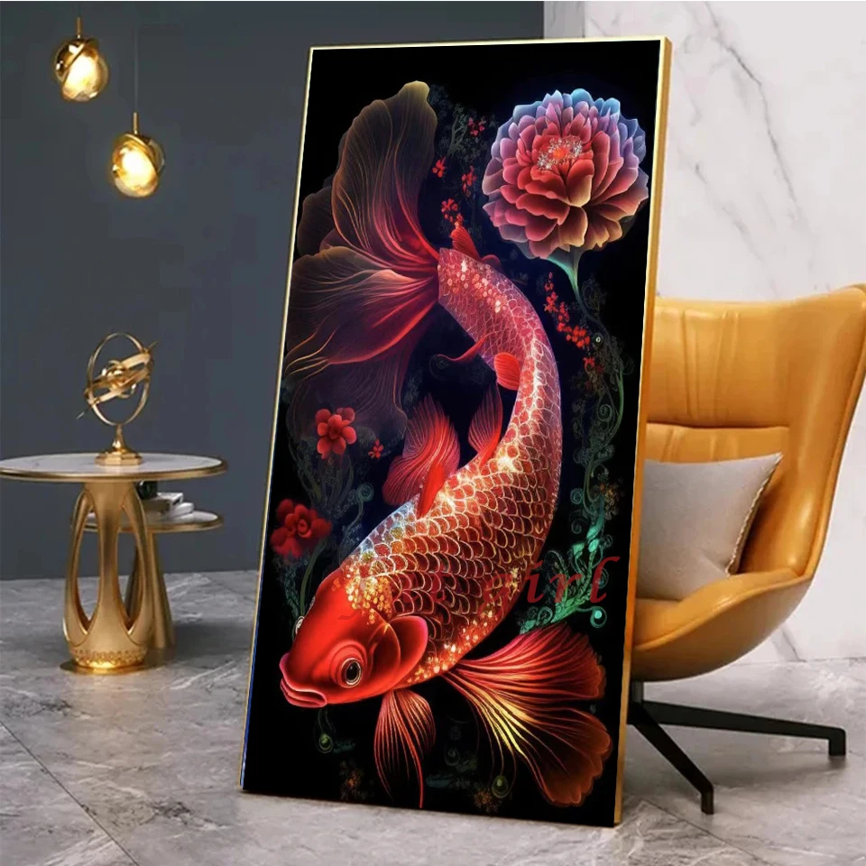 DIY Diamond Painting Fish Picture Diamond Embroidery Koi Mosaic Cross  Stitch Full Drill Flower Large Size Rhinestone Home Decor