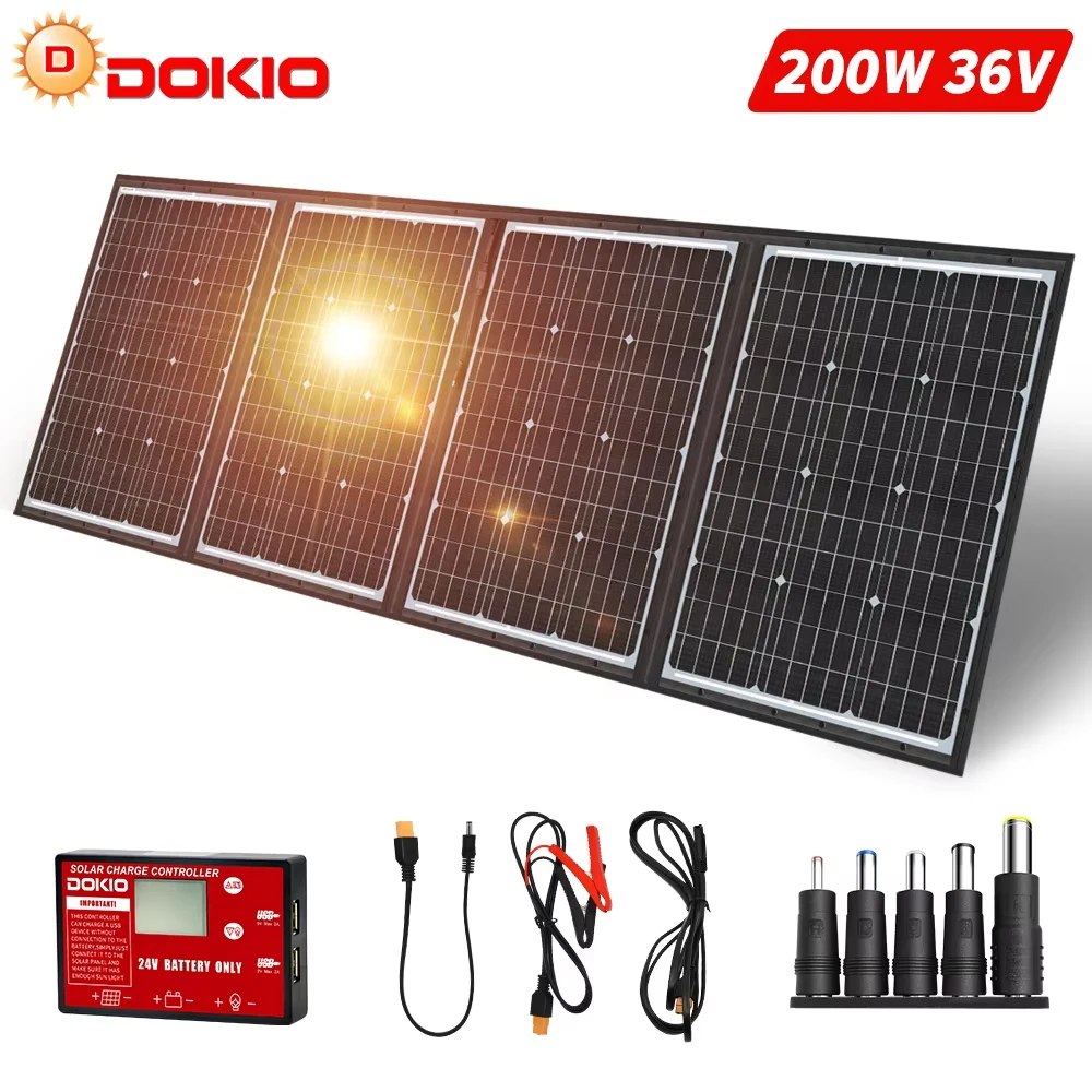 DOKIO 36VFFSP-220M 36V 200W Portable Solar Panel Foldable 300W Panels With 10A Controller 24V For Travel & Phone & Boat Solar System Kit