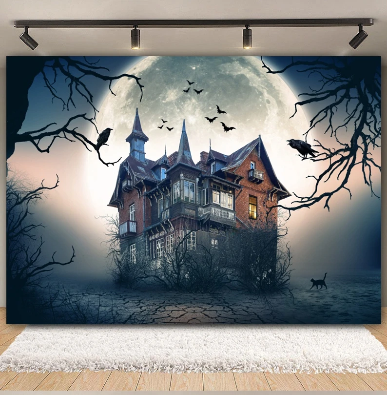Castello Spettrale, Concetto Di Halloween, Cimero Alla Notte Illustrazione Di Stock Castello Spettrale Concetto Di Halloween Cimitero Alla Notte Image76760495