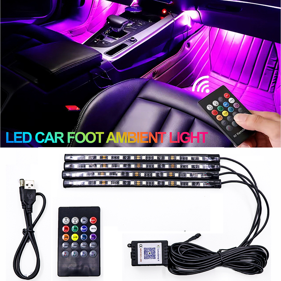  Neon 36 48 72 RGB LED Car Interior Ambient Foot Light Wireless Remote Music APP Control Auto RGB Atmosphere Decorative Lamp DC12 