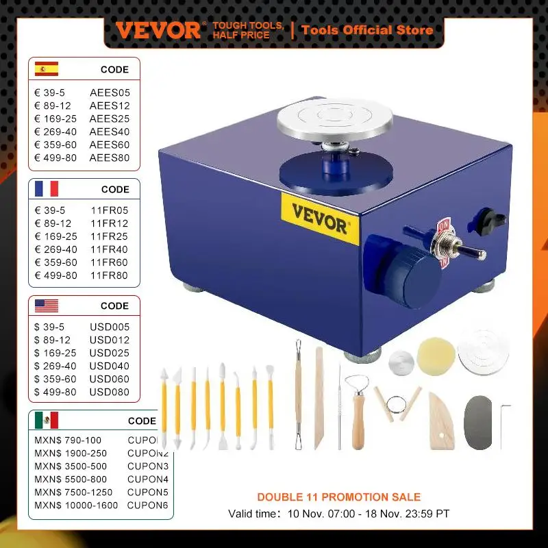 VEVOR Mini Pottery Wheel Machine With Turntable Trays Electric Pottery Tool 30W for Home & School Pottery Clay DIY Ceramic Work