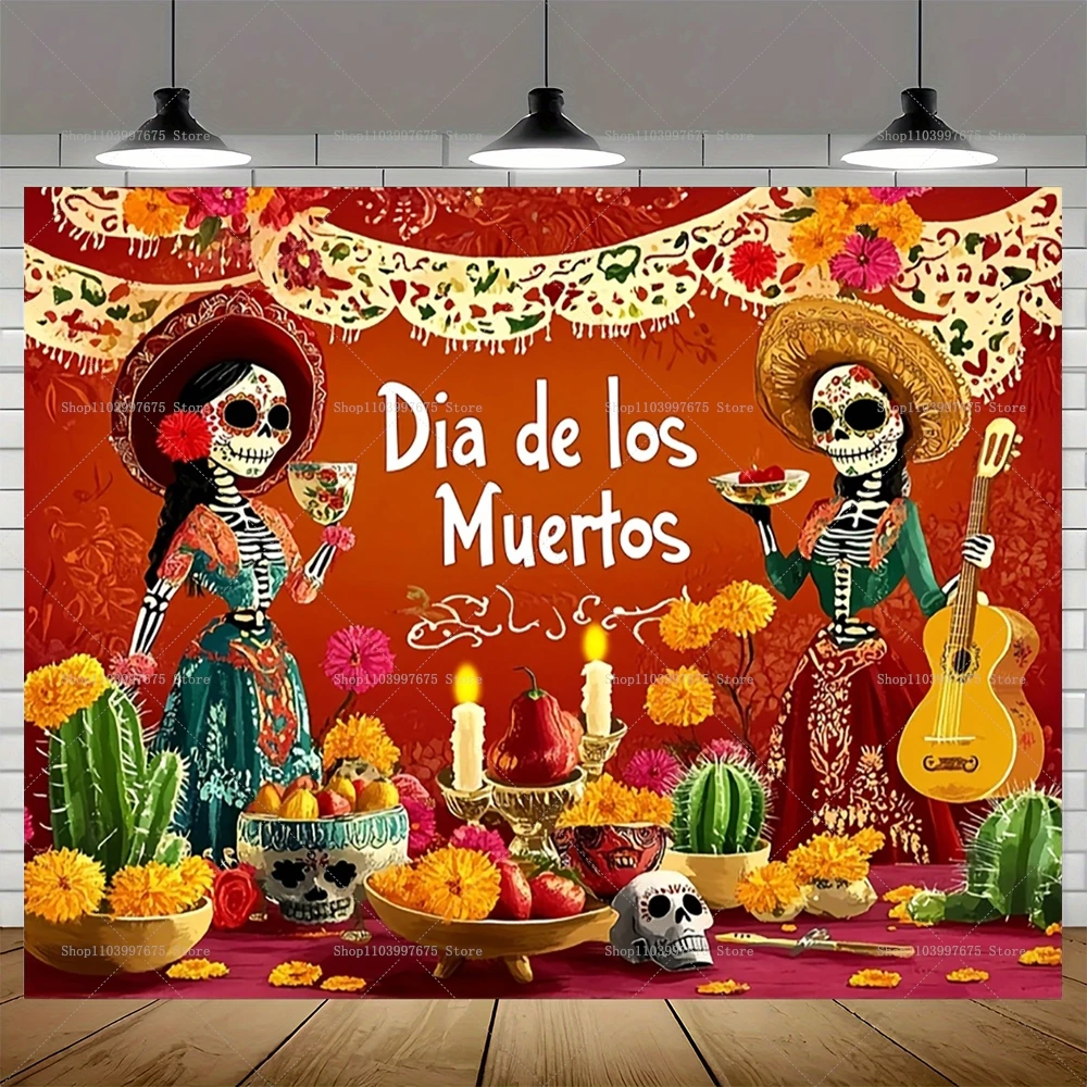 Toile De Fond Pour Fête Mexicaine Crâne En Sucre Dia De Los Muertos Marigold Dress Up Fournitures De Fête D'anniversaire