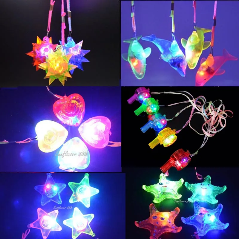 

24pcs Glowing Crystal Star Necklace LED Toy Light Pendant Starfish Jelly Animal Dolphin Lanyard Party Birthday Christmas navidad