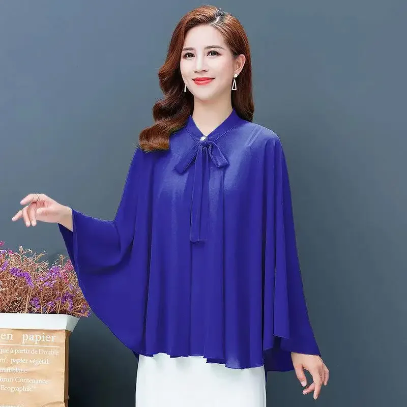 

2024 Summer New Shawl Chiffon Sunscreen Clothes Women Lace Up Cloak Thin Air Conditioning Cardigan Lady Poncho Capes Black