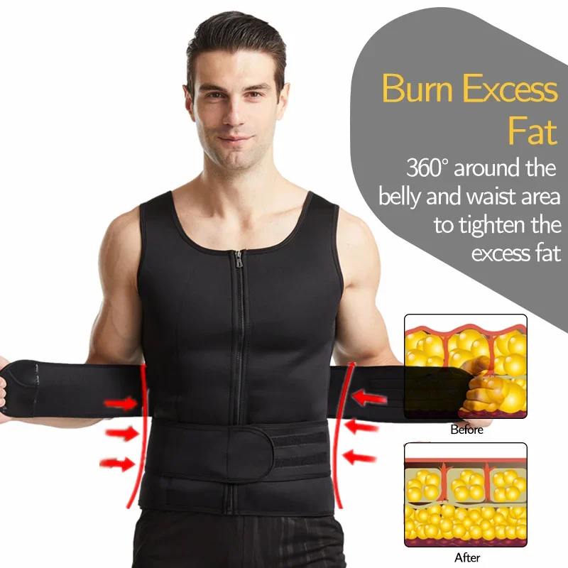 Seamless Men Body Shaper Vest Waist Trainer Double Belt Sweat Corset Top Fitness Burn Abdomen Slimming Shapewear Correct Posture