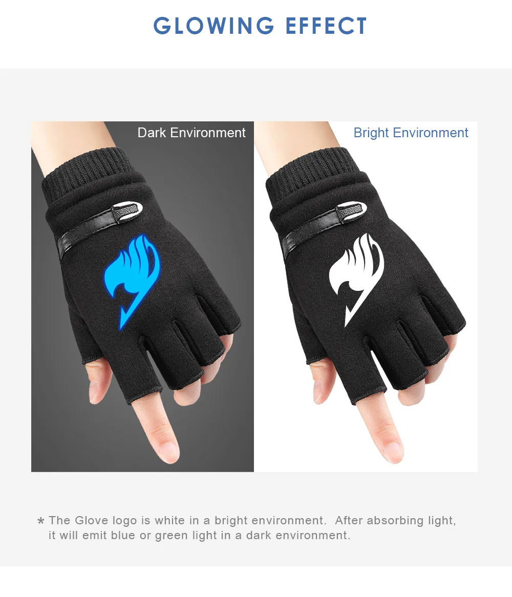 Fairy Tail Cartoon Fluorescent Luminous Children Gloves new boy girl Fingerless Gloves Spring Autumn Warm Knitted