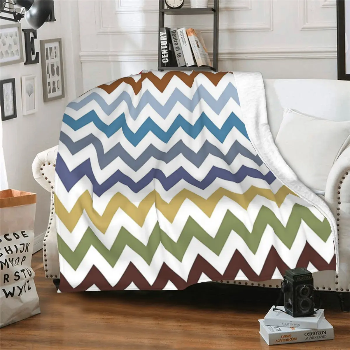 Декоративное одеяло в стиле ретро с шевронным узором - Цена: 