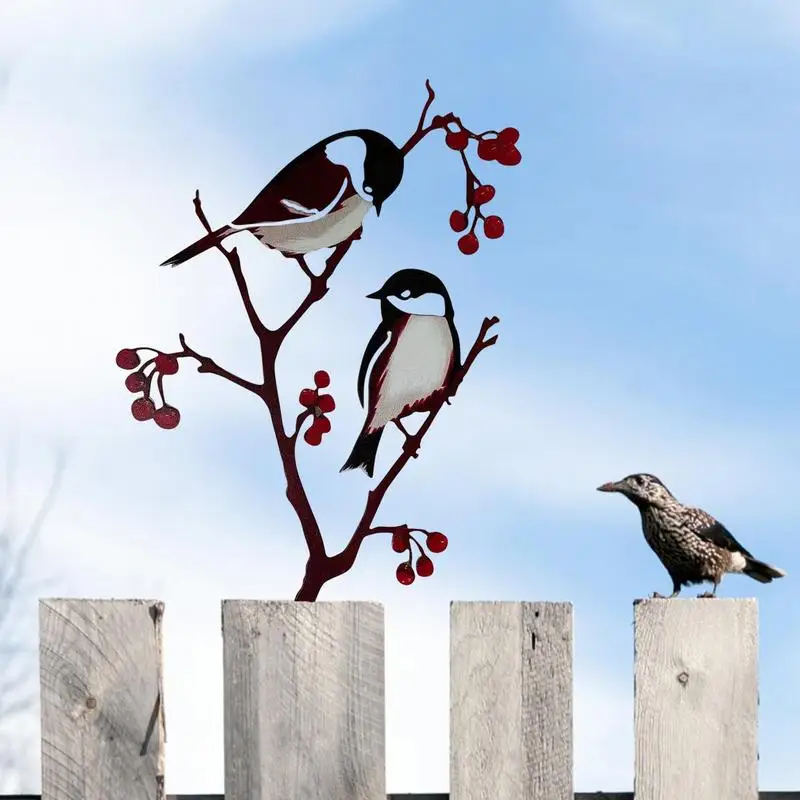 Lot De 5 Piquets Décoratifs Oiseaux Rouillés Pour Jardin - Décoration Métal Extérieur Pour Fenêtres, Clôtures, Branches