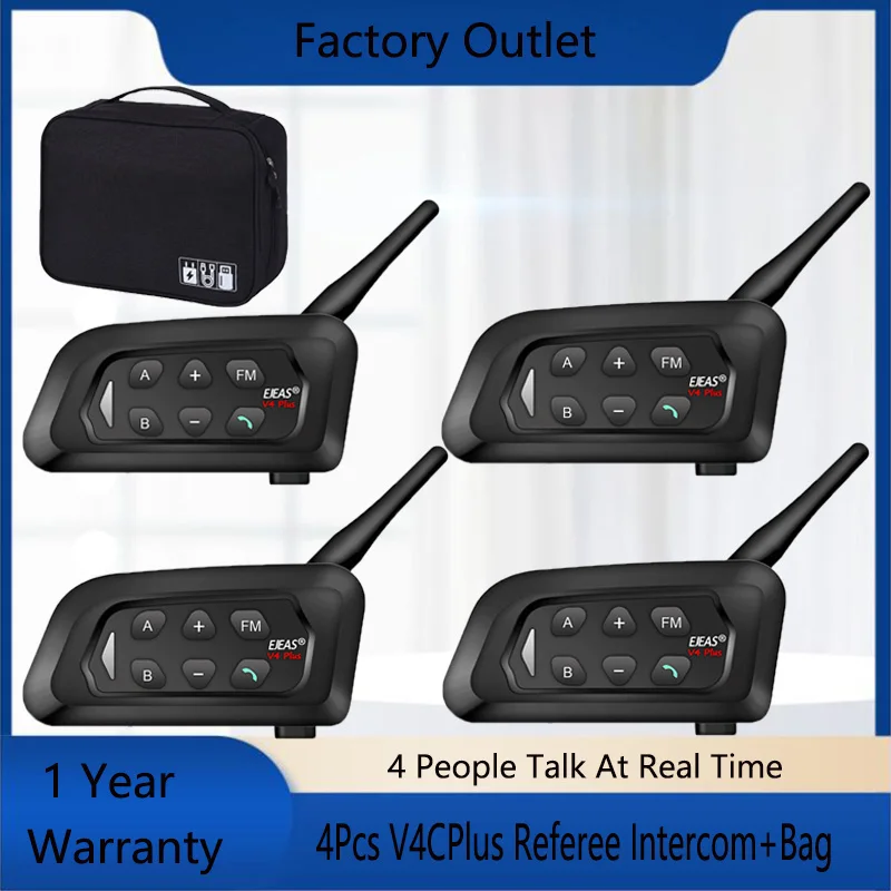 

EJEAS 4Pcs V4CPlus Referee Intercom Referees Interphone Bluetooth Walkie Talkie +1Pc Handbag for 4 People Talk At Real Time