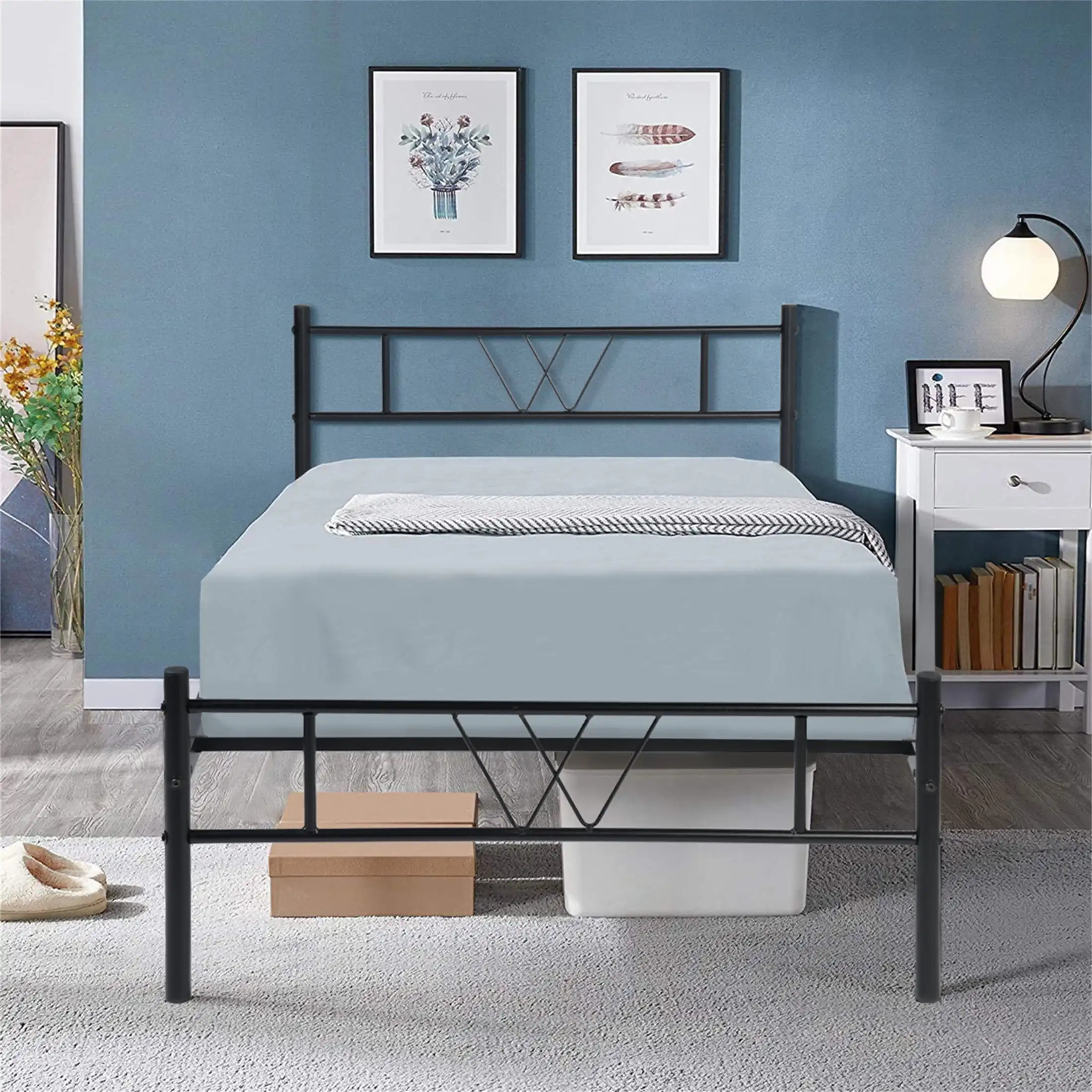 

Aukfa Metal Twin Size Platform Bed Frame with Headboard and Footboard for Kids Teens, Black