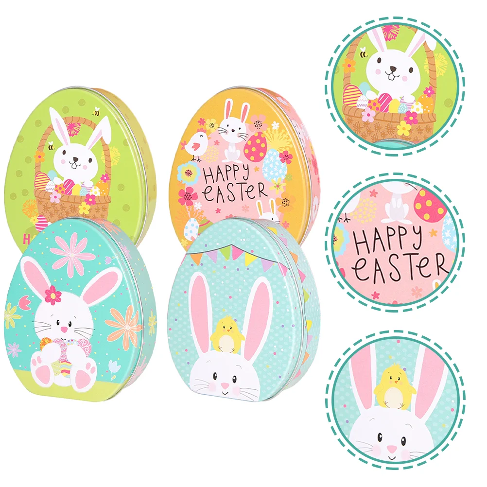 

4 Pcs Easter Egg Candy Box Bunny Pattern Gift Case Party Favors Cookies Boxes Tinplate Biscuit Holder