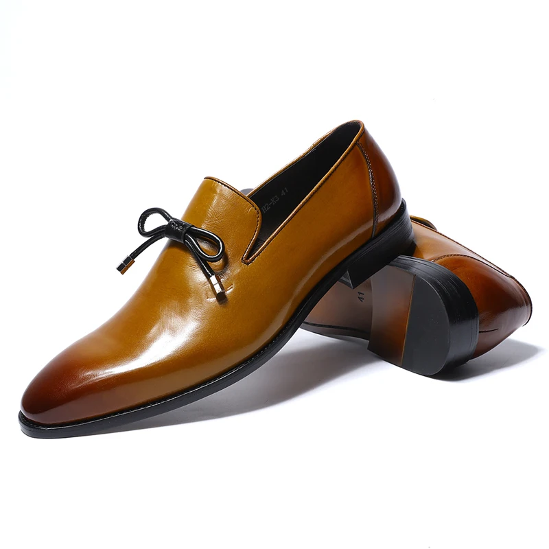 Mens Leather Loafers with Bow Tie Black 