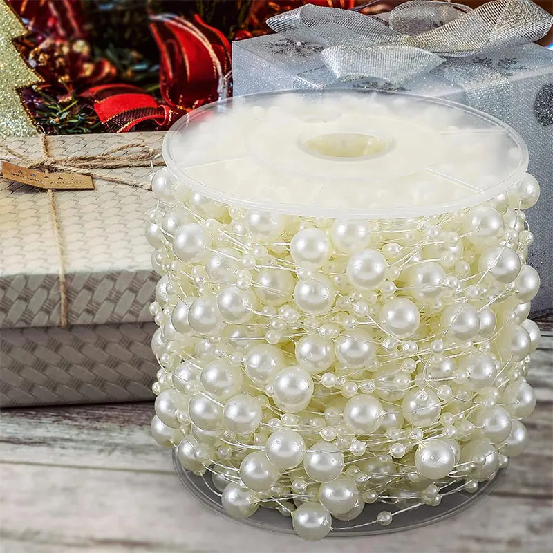 Imitation Pearl String Fishing Line Artificial Pearls String 8+3mm Bead Chain for Craft Garland Flower Wedding Decor 2/5/10Meter