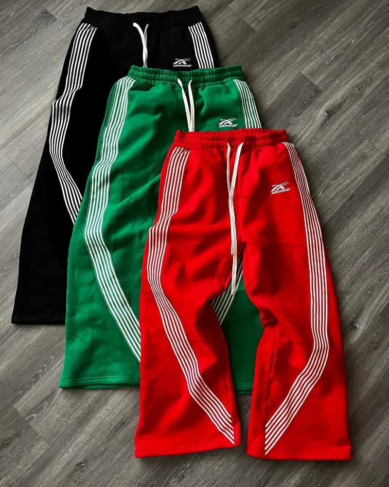 Y2k American High Street Harajuku Retro Striped Knitted Pants Women Trendy Brand Fashionable Versatile Oversized Trousers Men