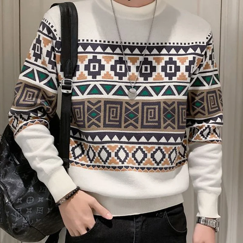 Spring Autumn New Fashion Printing Long Sleeve Sweater Man High Street Casual Loose Jacquard Weave All-match Harajuku Pullovers