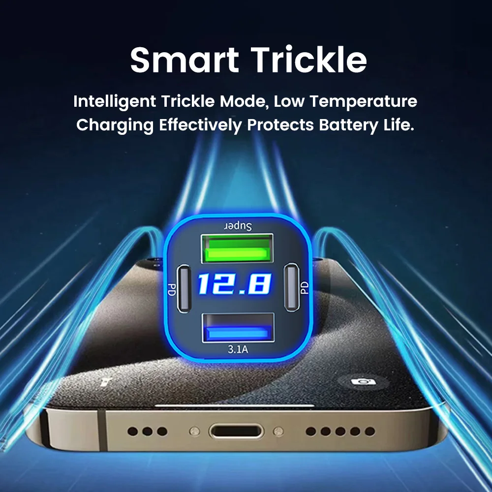 4 Ports 120W USB Car Charger Super Fast Charging PD Car Lighter Phone Charger car charger car phone charger phone charger phone charger adapter For iphone Xiaomi Huawei Samsung