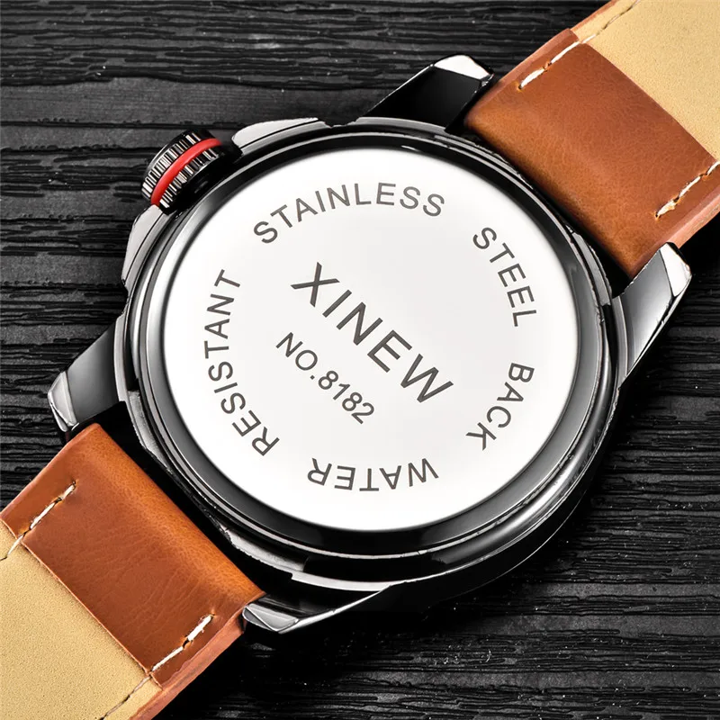 Men Original XINEW 8182 Brand Watches Boys Fashion Leather Band Simple Quartz Wristwatch Black Montre Homme Reloj Hombre 2025