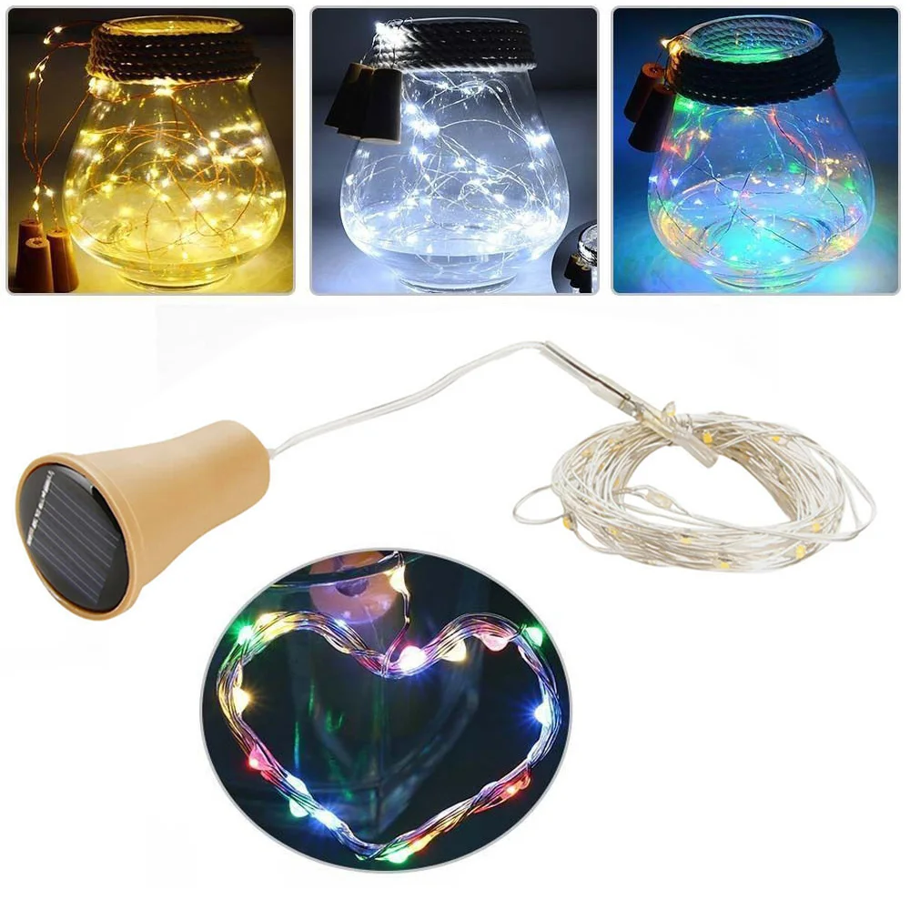 2M 20LEDs Solar Wine Bottle String Light DIY Copper Wire Fairy Lights Cork Shape Wedding Party Garden Christmas Decor Lamp