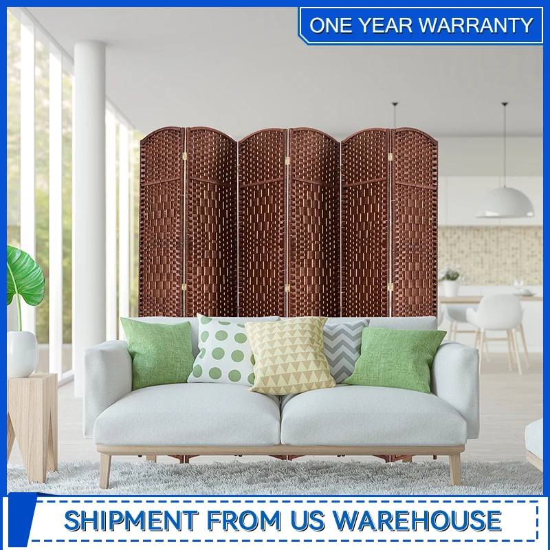 Brown 6 Panels Room Divider Decorative Separation Wall Divider Screen for Indoor and Outdoor