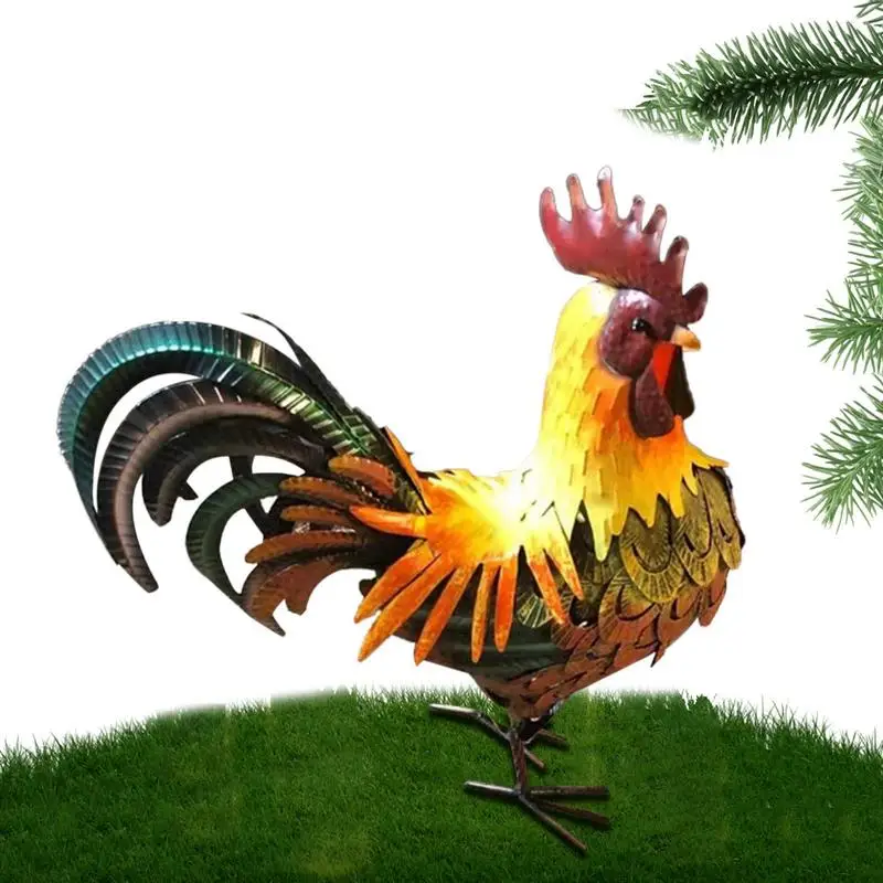 

Garden Statues Rooster Colorful Iron Cast Metal Chicken Hen Statue Yard Chicken Decorations Rooster Sculptures & Statues For